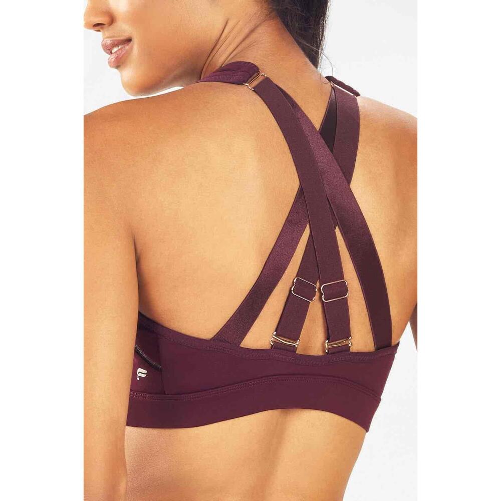 NWT Fabletics Black Cherry Belle High Impact Sports Bra Racerback Scoop Neck S - Picture 2 of 3